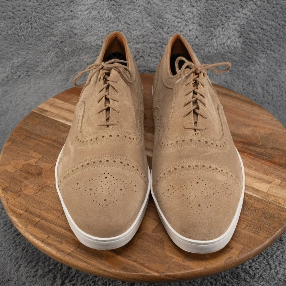 Allen Edmonds Strand Tan Brown Suede Captoe Sneakers Dress Shoes 14 D